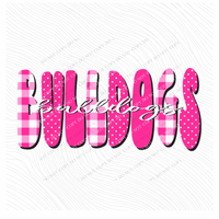 Bulldogs Gingham Dots Groovy Script in Pink & White Digital Design, PNG