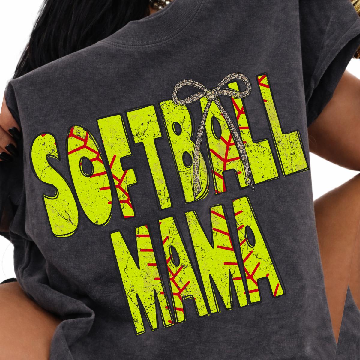 Softball Mama Softball Stitch Leopard Bow Doodle Distressed Digital Design, PNG