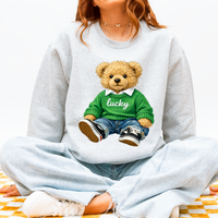 Lucky Plush Preppy Bear in Green Digital Design, PNG