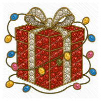Christmas Gift with Lights Rhinestone 3D Digital Download, PNG