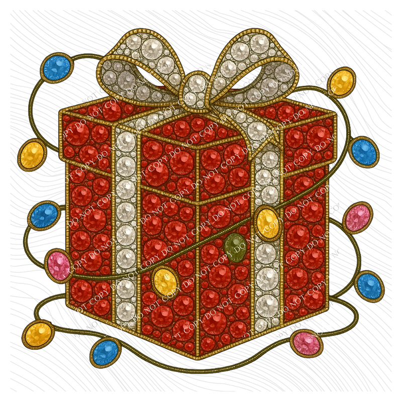 Christmas Gift with Lights Rhinestone 3D Digital Download, PNG