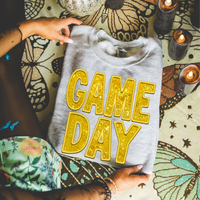 Game Day Faux Embroidery Sequin in Yellow Digital Design, PNG