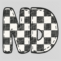 ND North Dakota Bubble Stitch Distressed Checkers Black White Digital Design, PNG