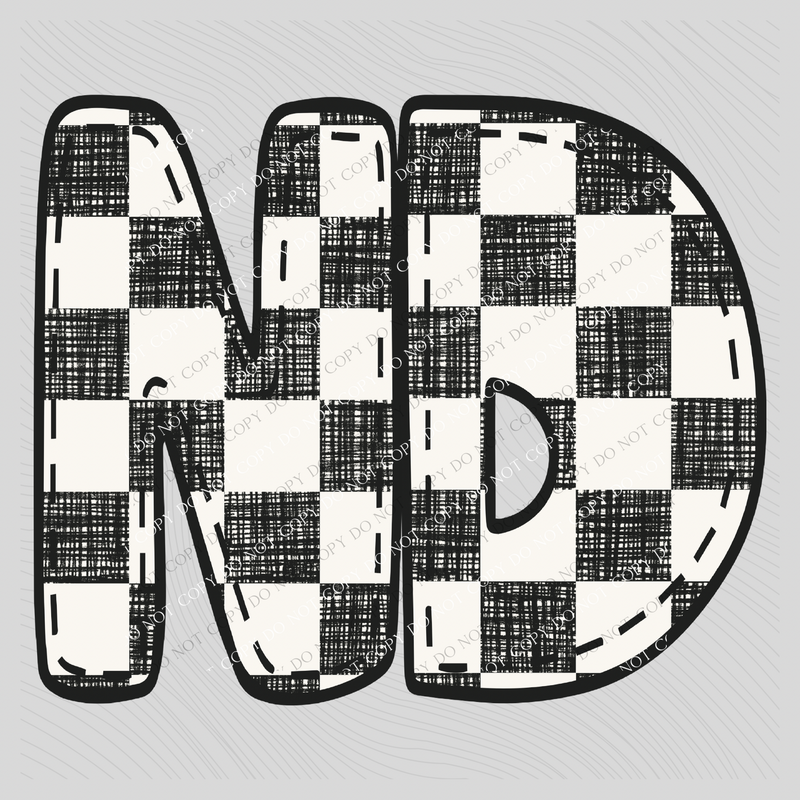 ND North Dakota Bubble Stitch Distressed Checkers Black White Digital Design, PNG