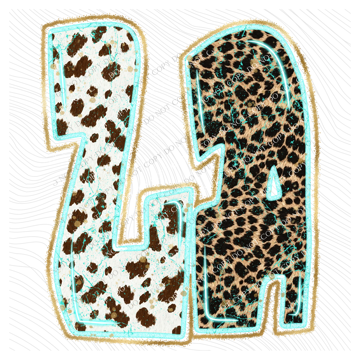 LA Louisiana Turquoise Glow Gold Foil Western Leopard & Cow Print Digital Design, PNG Only