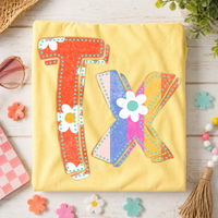 TX Texas Flower Power Distressed Doodle Digital Design, PNG
