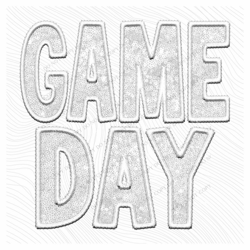 Game Day Faux Embroidery Sequin in White Digital Design, PNG