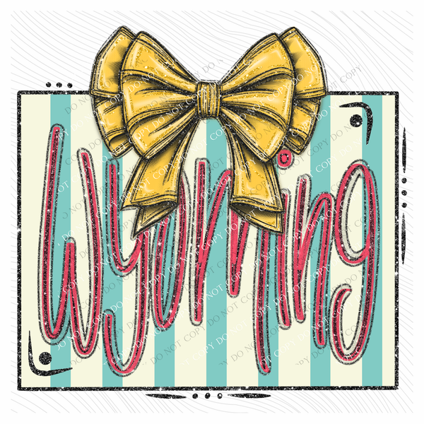 Wyoming Glitter Bow & Stripes Coquette Digital Design, PNG