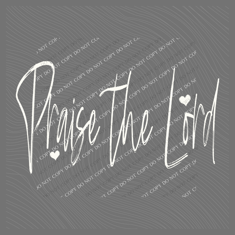 Praise the Lord Script Hearts in Off-white Digital Design, PNG