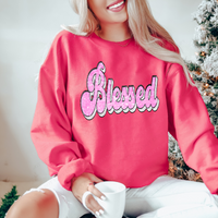 Blessed Faux Sequin Retro Shadow Pink & White Christmas Digital Download, PNG