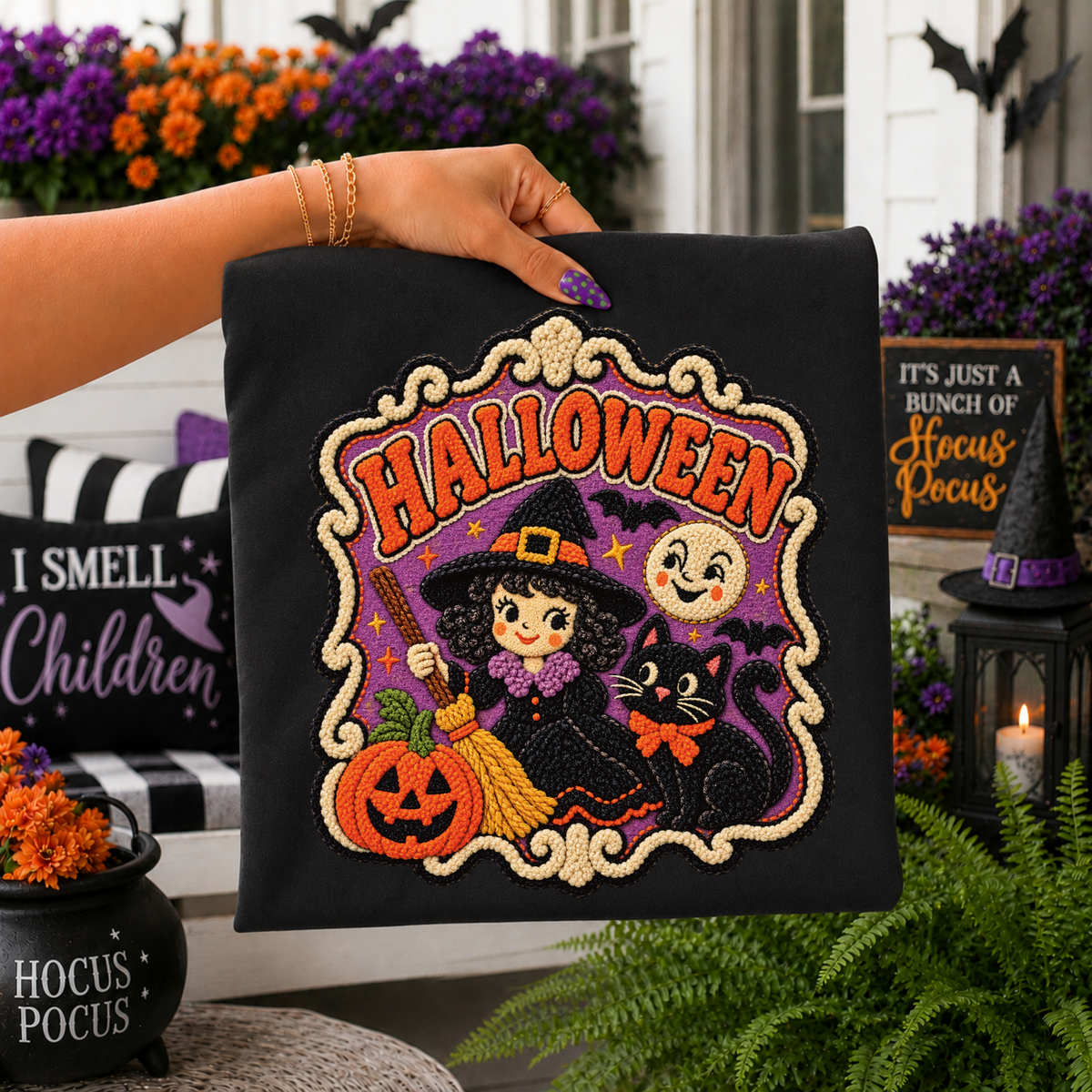 Witch Halloween Chenille Patch Digital Design, PNG