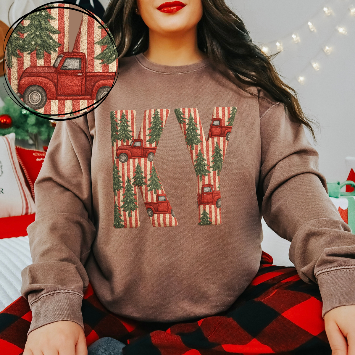 KY Kentucky Striped Christmas Red Truck 3D Texture Fabric Style Digital Download, PNG