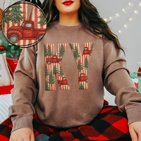 KY Kentucky Striped Christmas Red Truck 3D Texture Fabric Style Digital Download, PNG