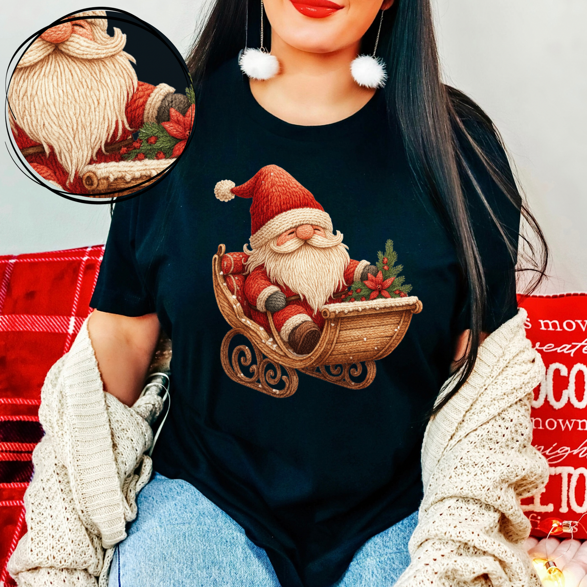 Santa & Christmas Sleigh Knitted Digital Download, PNG