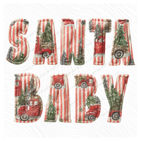 Santa Baby Stripes & Trucks 3D Faux Fabric Patch Digital Design, PNG