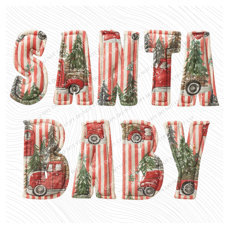 Santa Baby Stripes & Trucks 3D Faux Fabric Patch Digital Design, PNG