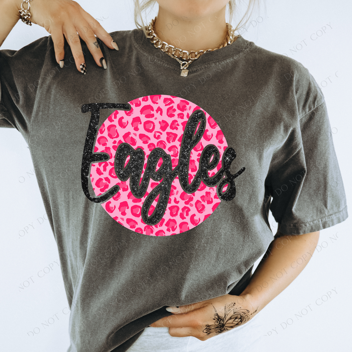 Eagles Pink Leopard Glitter Circle Cutout Digital Design, PNG
