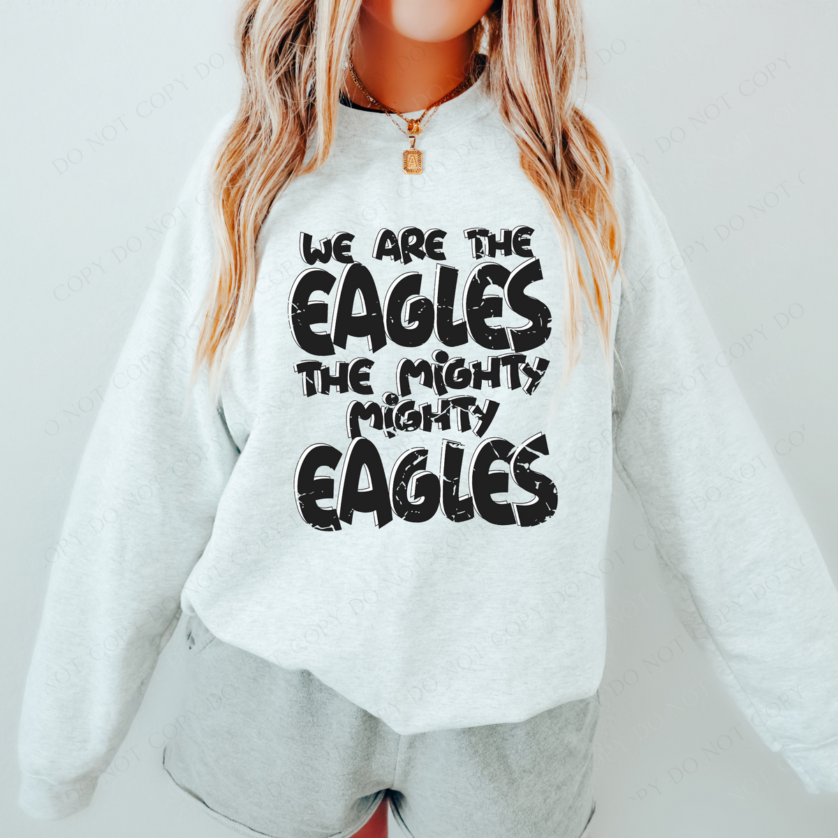 We are the Eagles the Mighty Mighty Eagles Distressed Shadow in Black and White Mascot Digital Design, PNG