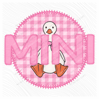 Mini Goose Faux Embroidery Stitch Gingham Texture Circle Pink Digital Design, PNG