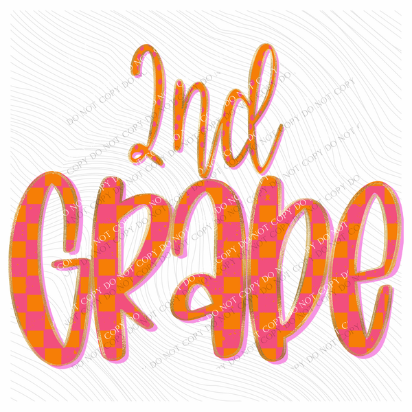 2nd Grade Checkers, Dots & Foil in Orange and Pink Digital Design, PNG