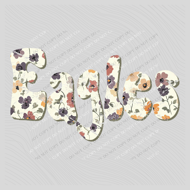 Eagles Floral Retro Shadow Distressed Digital Design, PNG