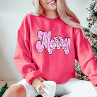 Merry Faux Sequin Retro Shadow Pink & White Christmas Digital Download, PNG