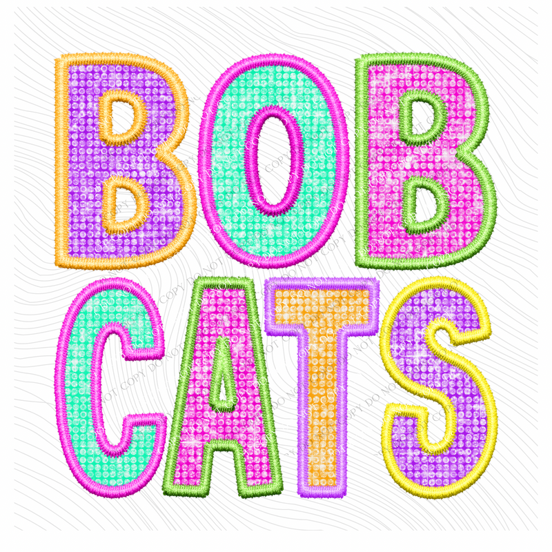 Bobcats Faux Embroidery Diamond in Multi Neons Digital Design, PNG