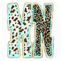 MN Minnesota Turquoise Glow Gold Foil Western Leopard & Cow Print Digital Design, PNG Only