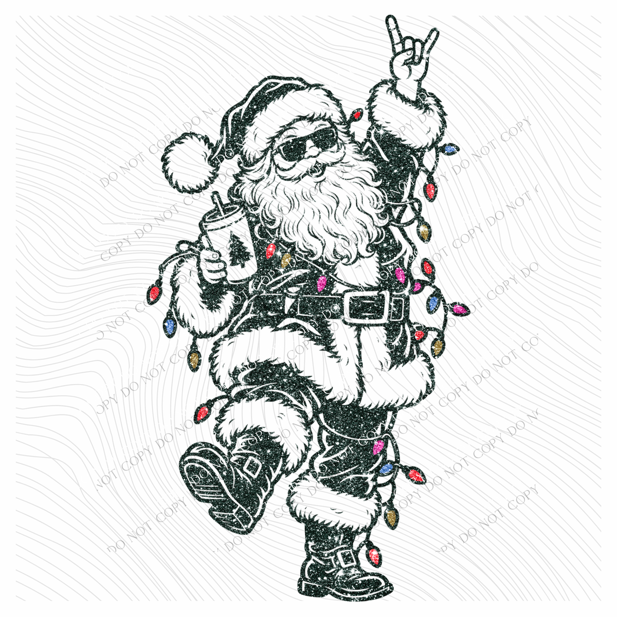 Funky Coffee Santa Glitter Digital Design, PNG