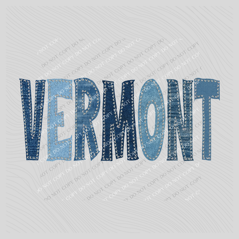 Vermont Denim Patch Stitched Digital Design, PNG