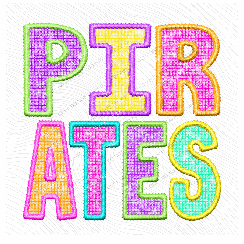 Pirates Faux Embroidery Diamond in Multi Neons Digital Design, PNG
