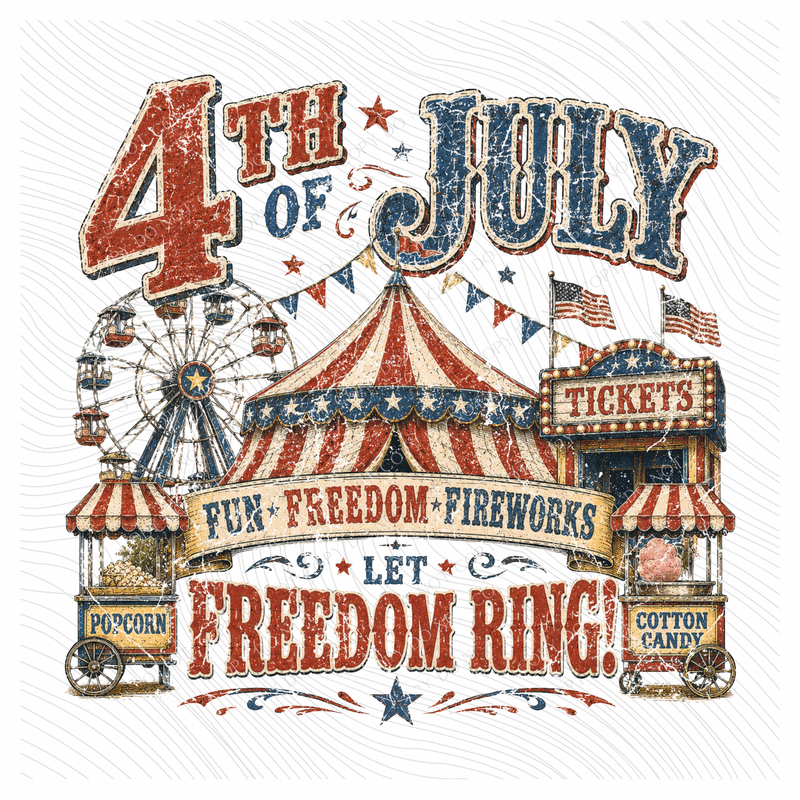 Let Freedom Ring Carnival Retro Vintage Distressed Patriotic Digital Design, PNG