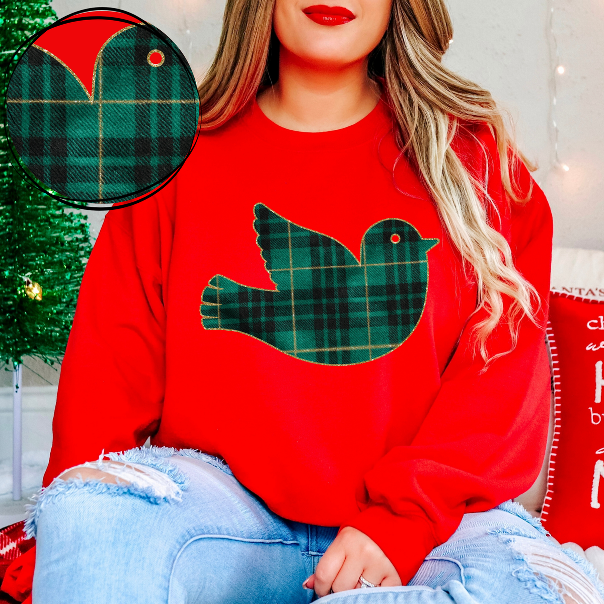 Bird Green Plaid & Glitter Digital Download, PNG