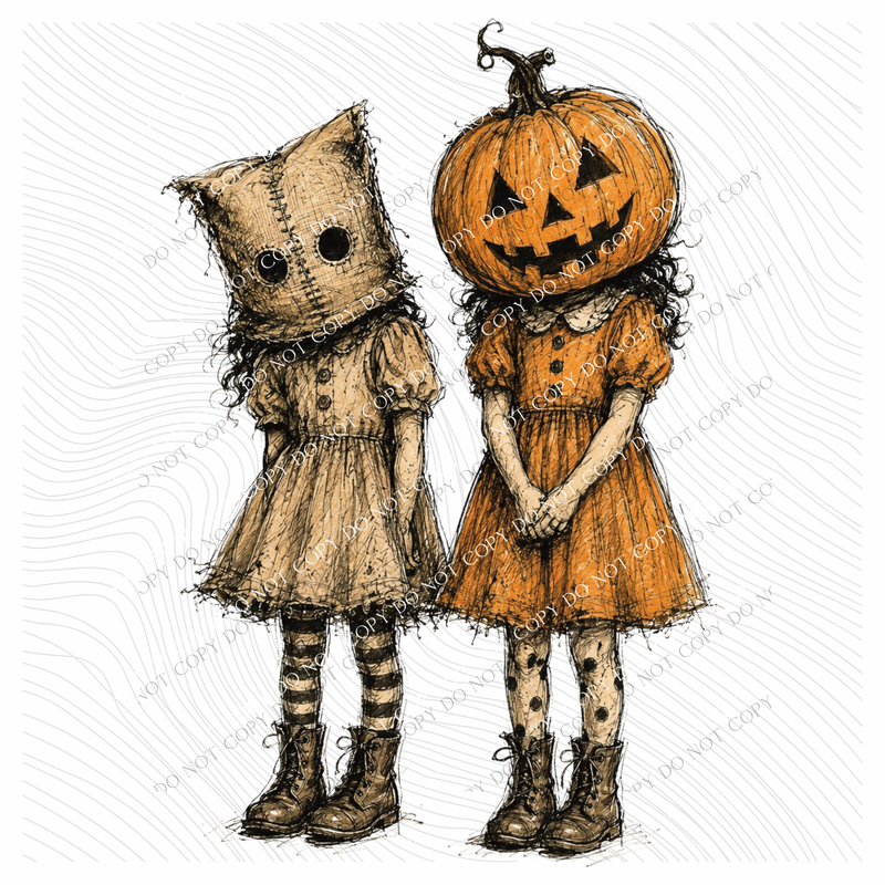 Creepy Halloween Girls Sketch Digital Design, PNG
