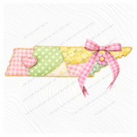 Tennessee Spring Tones Quilted Faux State Patch with Bow Digital Design, PNG