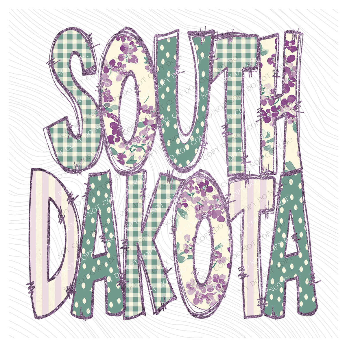 South Dakota Floral & Glitter Doodle Digital Design, PNG