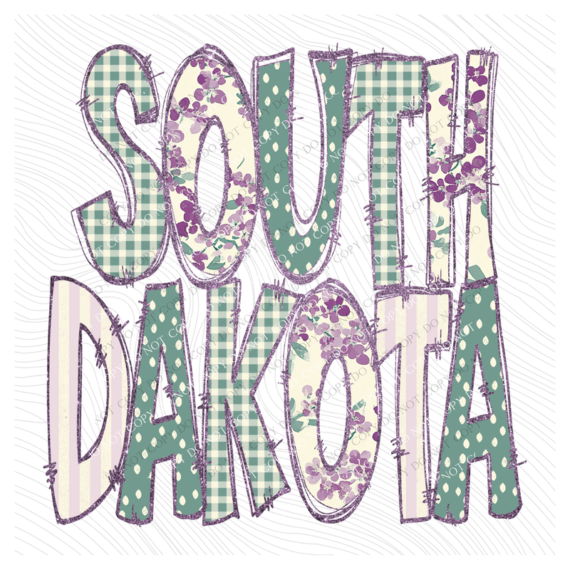 South Dakota Floral & Glitter Doodle Digital Design, PNG