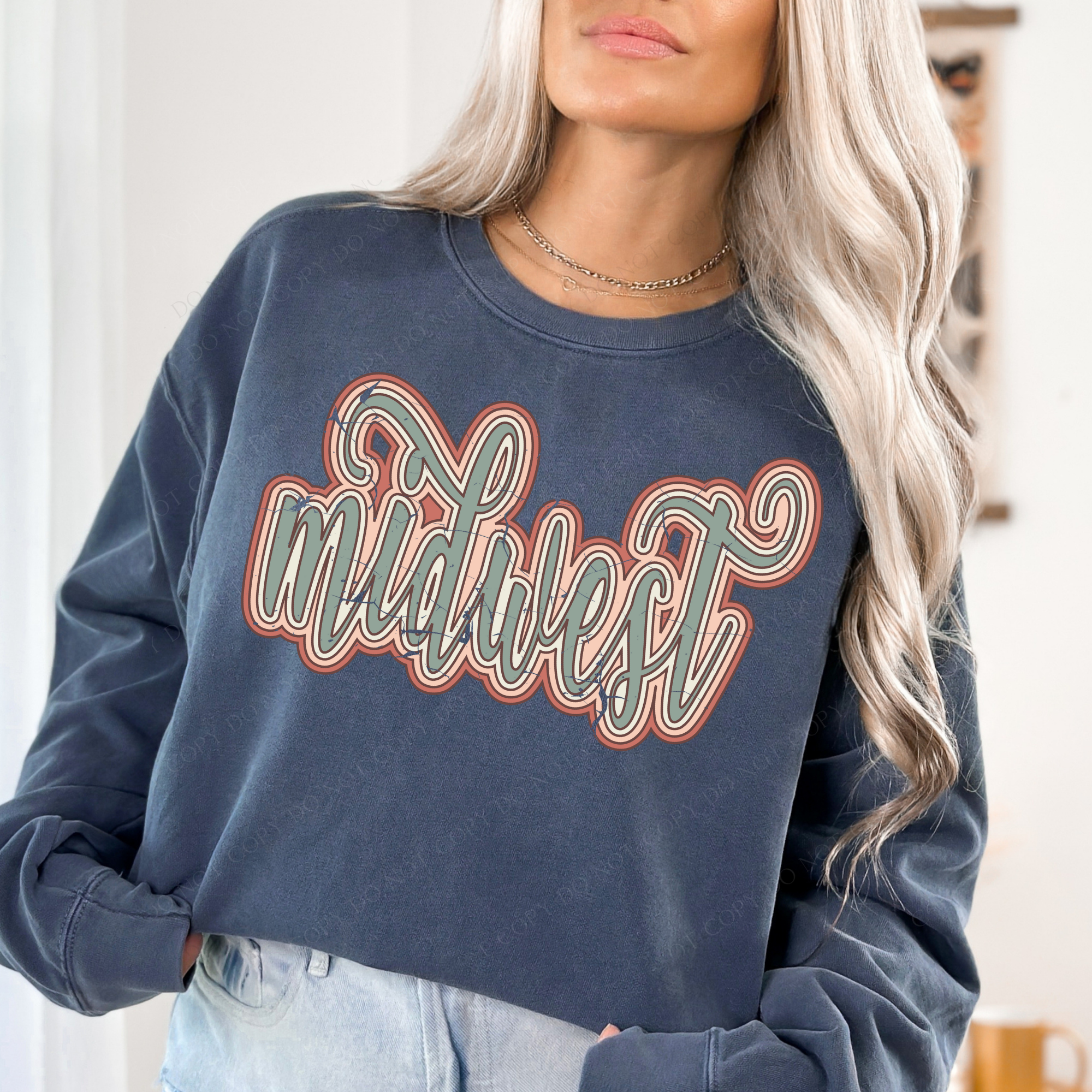 Midwest Boho Scroll Stacked Distressed in Muted Boho Colors Digital De ...