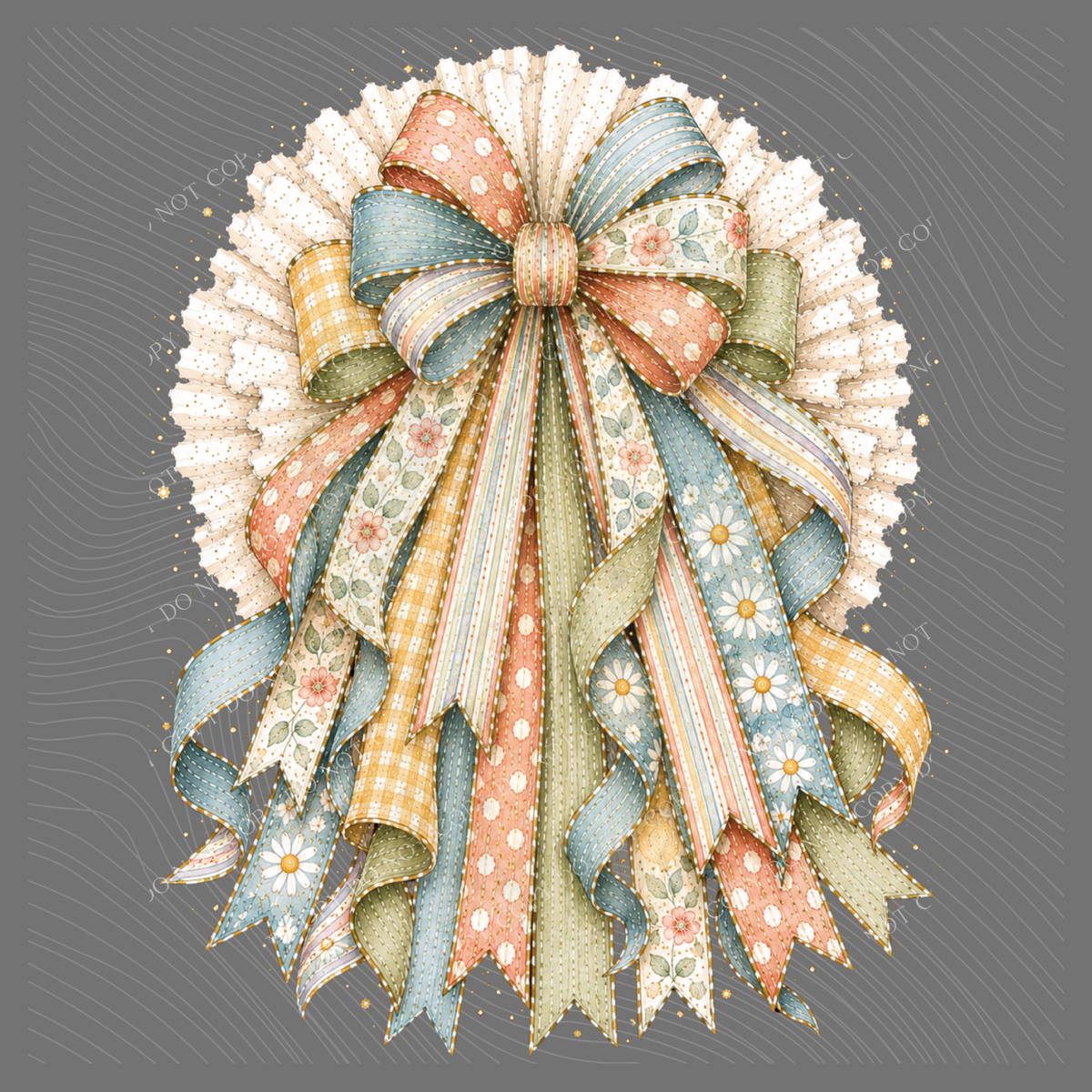 Summer Florals Ribbon with White Wreath, Digital Design, PNG