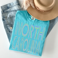 North Carolina Retro Lines Distressed in Fun Pastel Colors Digital Design, PNG