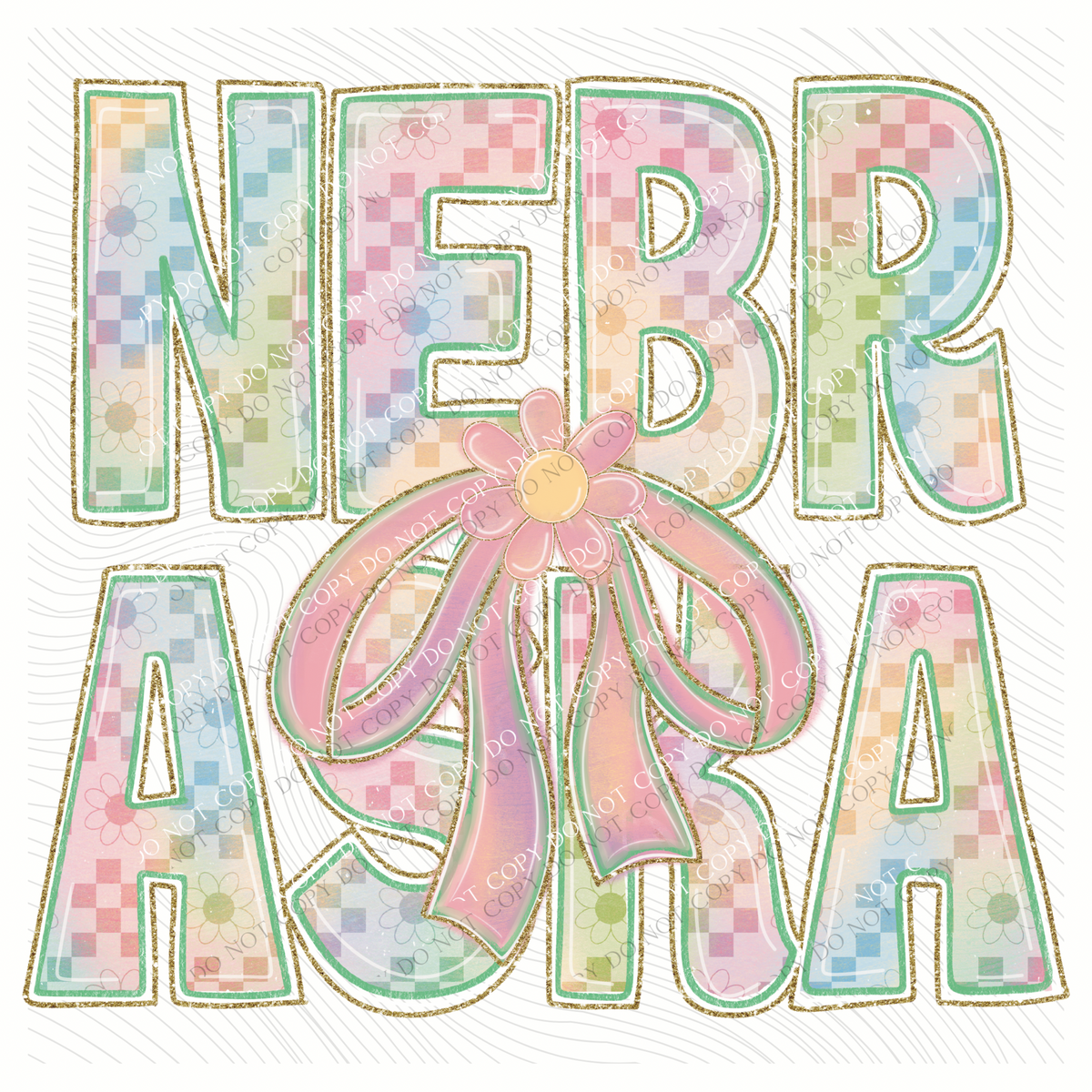 Nebraska Daisy Bows and Checkers Pastel Chalk Digital Design, PNG