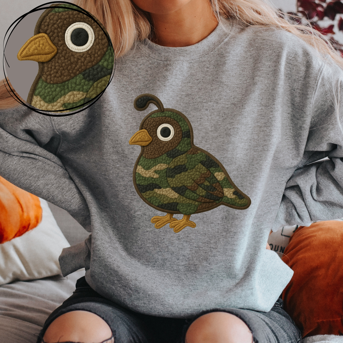 Quail Camo 3D Chenille Patch Style Digital Download, PNG