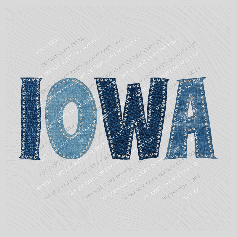 Iowa Denim Patch Stitched Digital Design, PNG