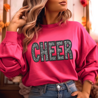 Cheer Faux Embroidery Diamonds Bling in Black Digital Design, PNG
