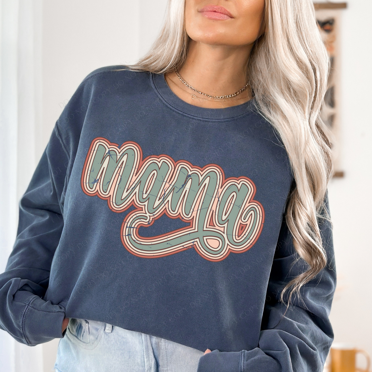 Mama Boho Scroll Stacked Distressed in Muted Boho Colors Digital Design, PNG Only