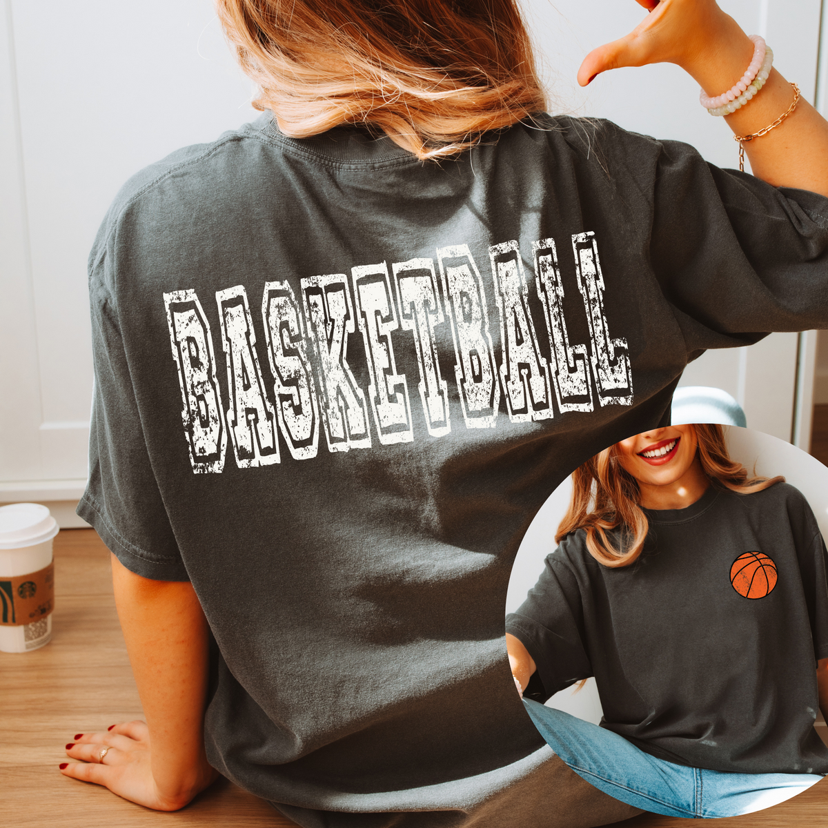 Basketball Varsity Distressed Bundle Word & Ball Included in White Digital Design, PNG