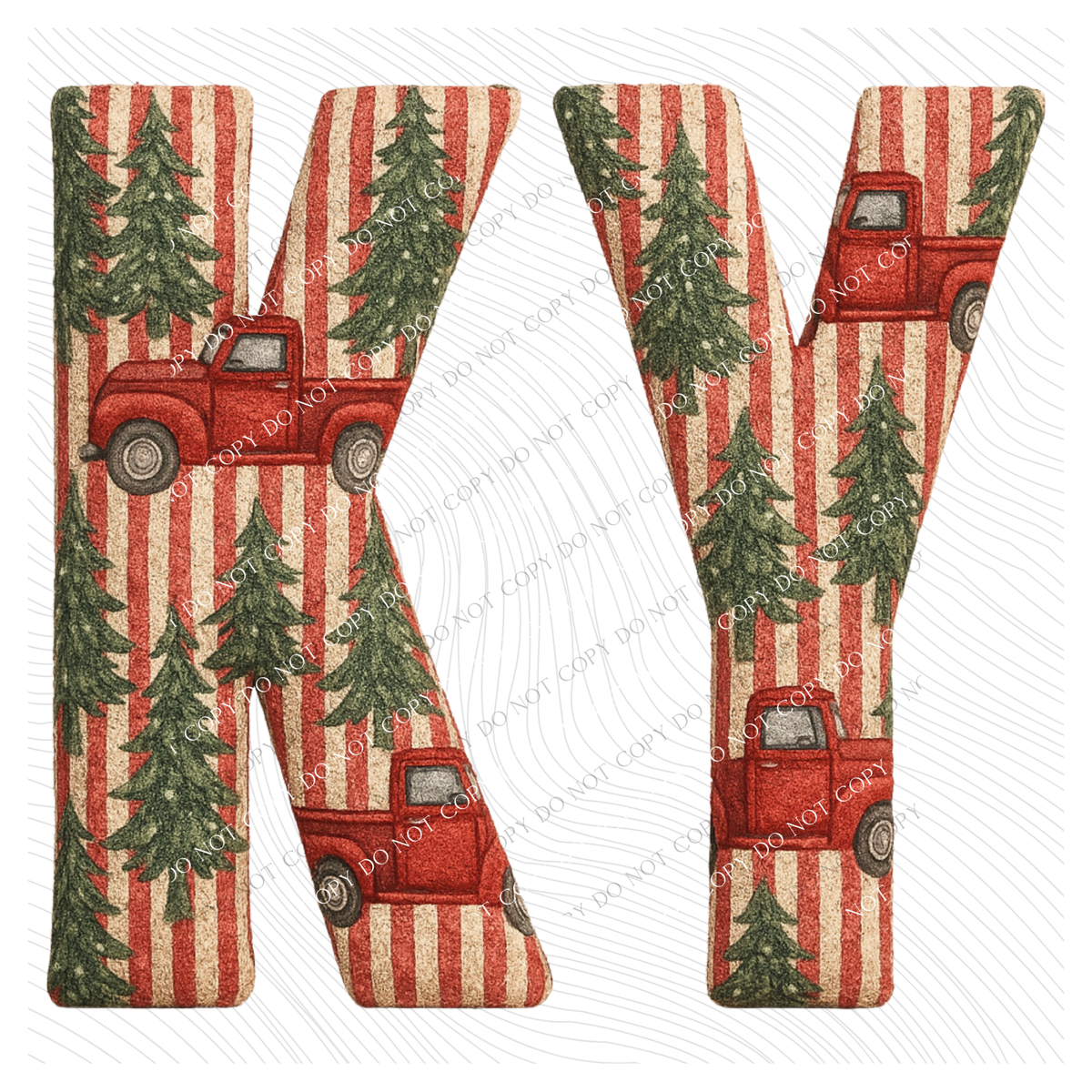 KY Kentucky Striped Christmas Red Truck 3D Texture Fabric Style Digital Download, PNG