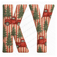 KY Kentucky Striped Christmas Red Truck 3D Texture Fabric Style Digital Download, PNG