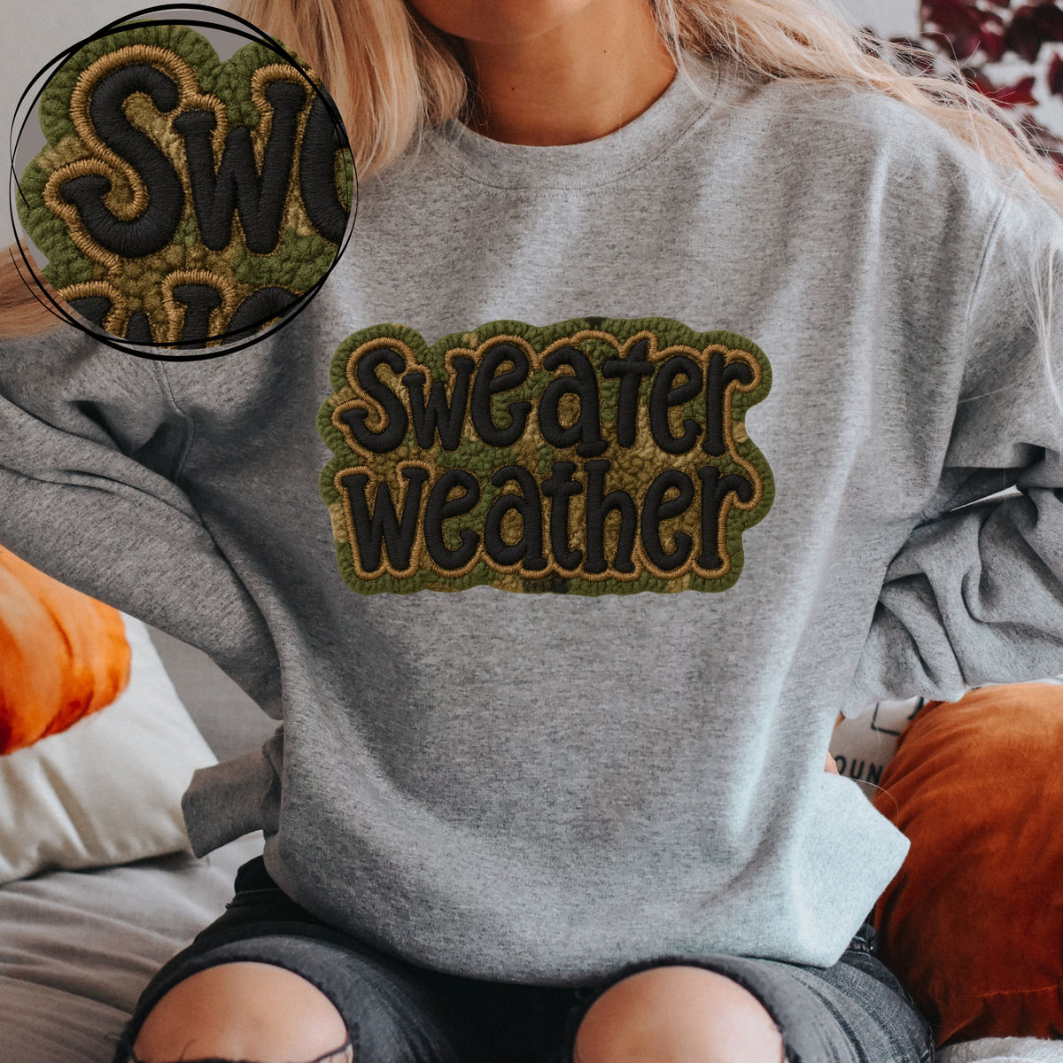Sweater Weather Camo 3D Chenille Patch Style Digital Download, PNG