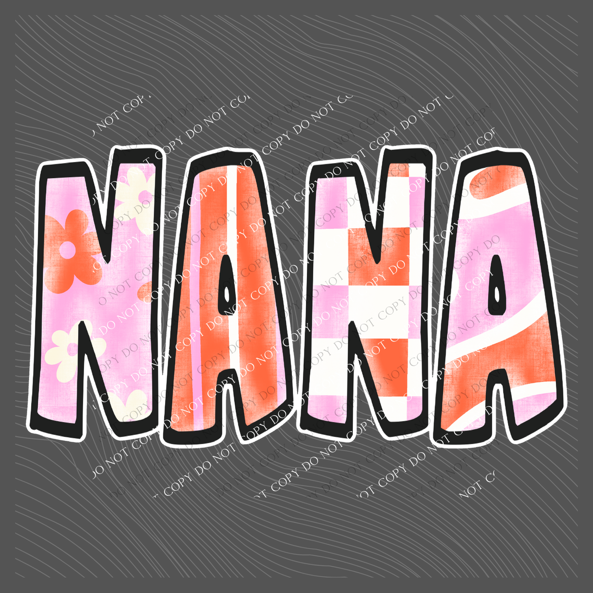Nana Retro Distressed Pink & Red Patchwork Digital Design, PNG